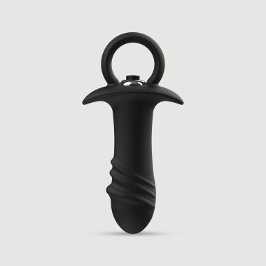 Δονούμενη Σφήνα Σιλικόνης Με Λαβή Wave Silicone Vibrating Butt Plug With Handle - Μαύρη