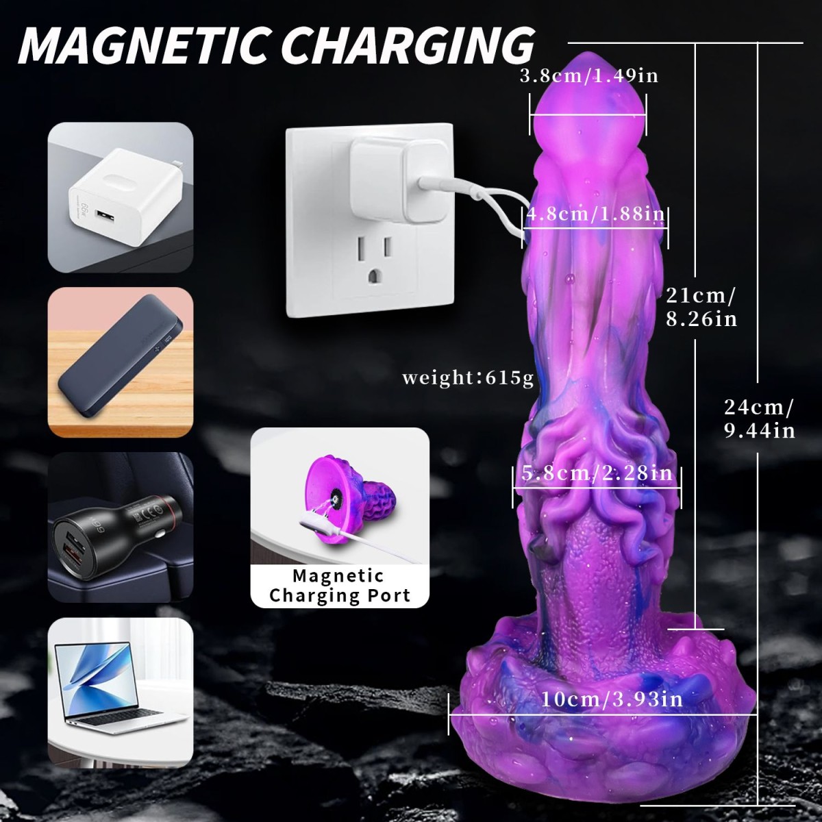 Ασύρματο Δονούμενο & Παλινδρομικό Dildo Δράκου Σιλικόνης Με Βεντούζα Remote Controlled Silicone Dragon Dildo With Suction Cup - Μωβ by Sexopolis