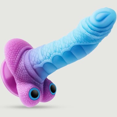 Dildo Σιλικόνης Με Επιφάνεια Φιδιού & Βεντούζα Snake Skin Silicone Dildo With Balls & Suction Cup - Μπλε