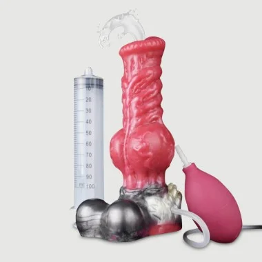 Dildo Σκύλου Σιλικόνης Με Ραβδώσεις & Εκσπερμάτιση The Furry Silicone Dildo With Ejaculation & Suction Cup 16 x 6 cm - Κόκκινο