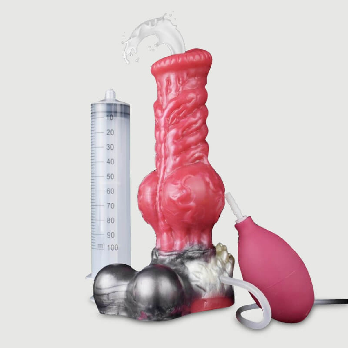 Dildo Σκύλου Σιλικόνης Με Ραβδώσεις & Εκσπερμάτιση The Furry Silicone Dildo With Ejaculation & Suction Cup 21 x 7,5 cm - Κόκκινο by Sexopolis