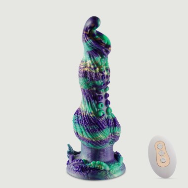 Δονούμενο Dildo Σιλικόνης Με Διογκωμένο Κεφάλι Monster Silicone Vibrating Dildo With Protruded Tip - Πράσινο