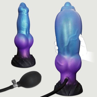 Φουσκωτό Dildo Σιλικόνης Με Όρχεις & Βεντούζα Inflatable Monster Silicone Dildo With Suction Cup 21 x 6,4 cm - Μπλε