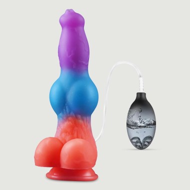 Φωσφοριζέ Dildo Σκύλου Σιλικόνης Με Εκσπερμάτιση Glow In The Dark Squirting Silicone Dildo With Suction Cup - Πολύχρωμο