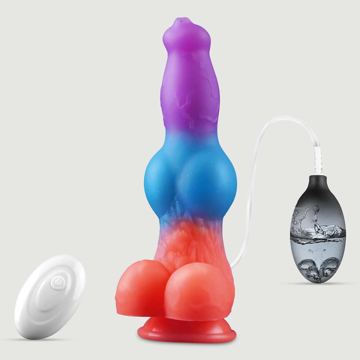 Φωσφοριζέ Δονούμενο Dildo Σκύλου Σιλικόνης Με Εκσπερμάτιση Glow In The Dark Squirting & Vibrating Silicone Dildo With Suction Cup - Πολύχρωμο by Sexopolis