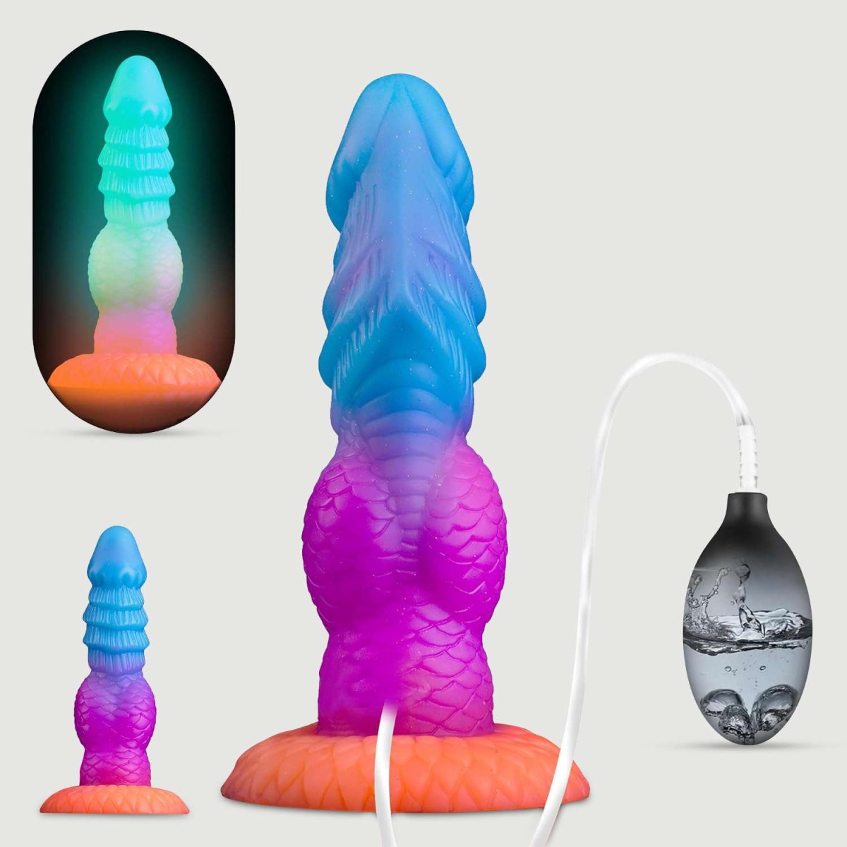 Φωσφοριζέ Monster Dildo Σιλικόνης Με Εκσπερμάτιση & Βεντούζα Monster Silicone Glow In The Dark Dildo With Suction Cup 21 x 4,2 cm - Πολύχρωμο by Sexopolis