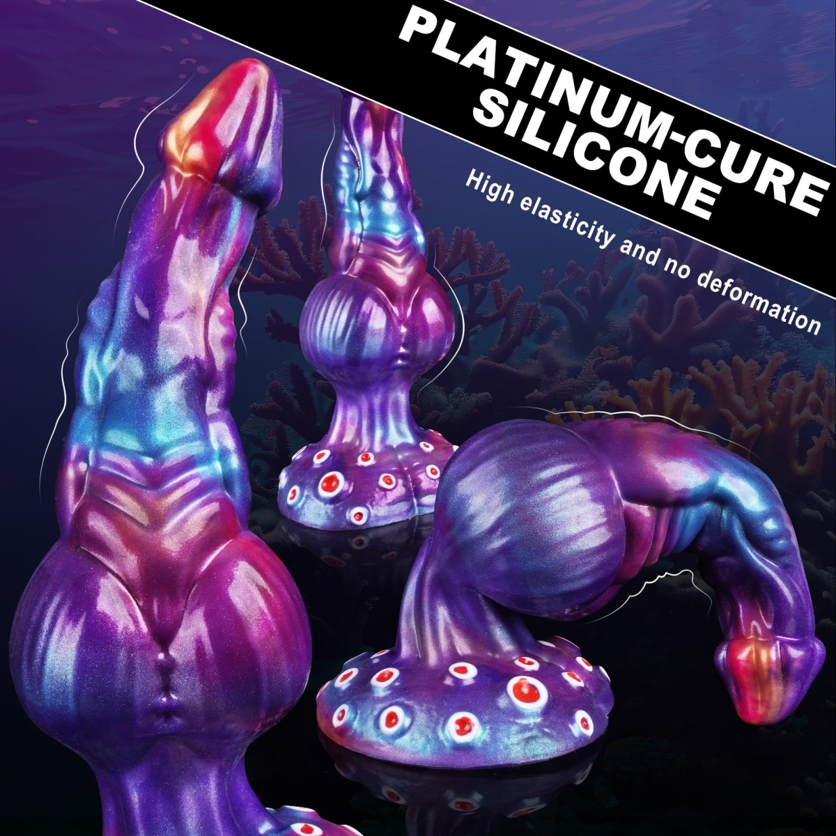 Κυρτό Monster Dildo Σιλικόνης Με Όρχεις & Βεντούζα Curved Monster Liquid Silicone Dildo With Balls & Suction Cup 24 x 4,7 cm - Πολύχρωμο by Sexopolis