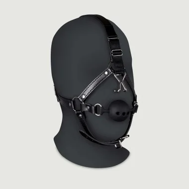 Ανοιχτό Φίμωτρο με Αγκίστρι Μύτης Head Harness with Breathable Ball Gag & Nose Hooks - Μαύρο