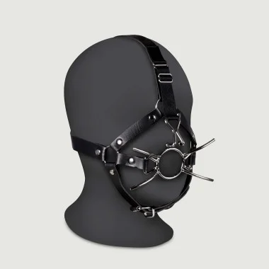Ανοιχτό Φίμωτρο με Αγκίστρι Μύτης Head Harness with Spider Gag & Nose Hook - Μαύρο