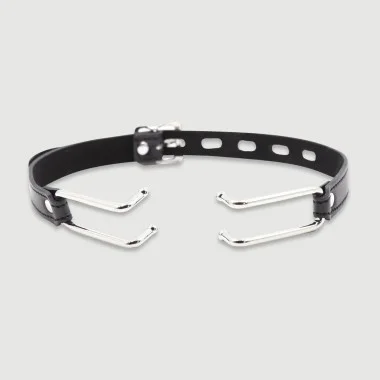 Δερμάτινο Φίμωτρο Με Μεταλλικούς Γάντζους Leather Mouth Gag With Metal Hooks - Μαύρο