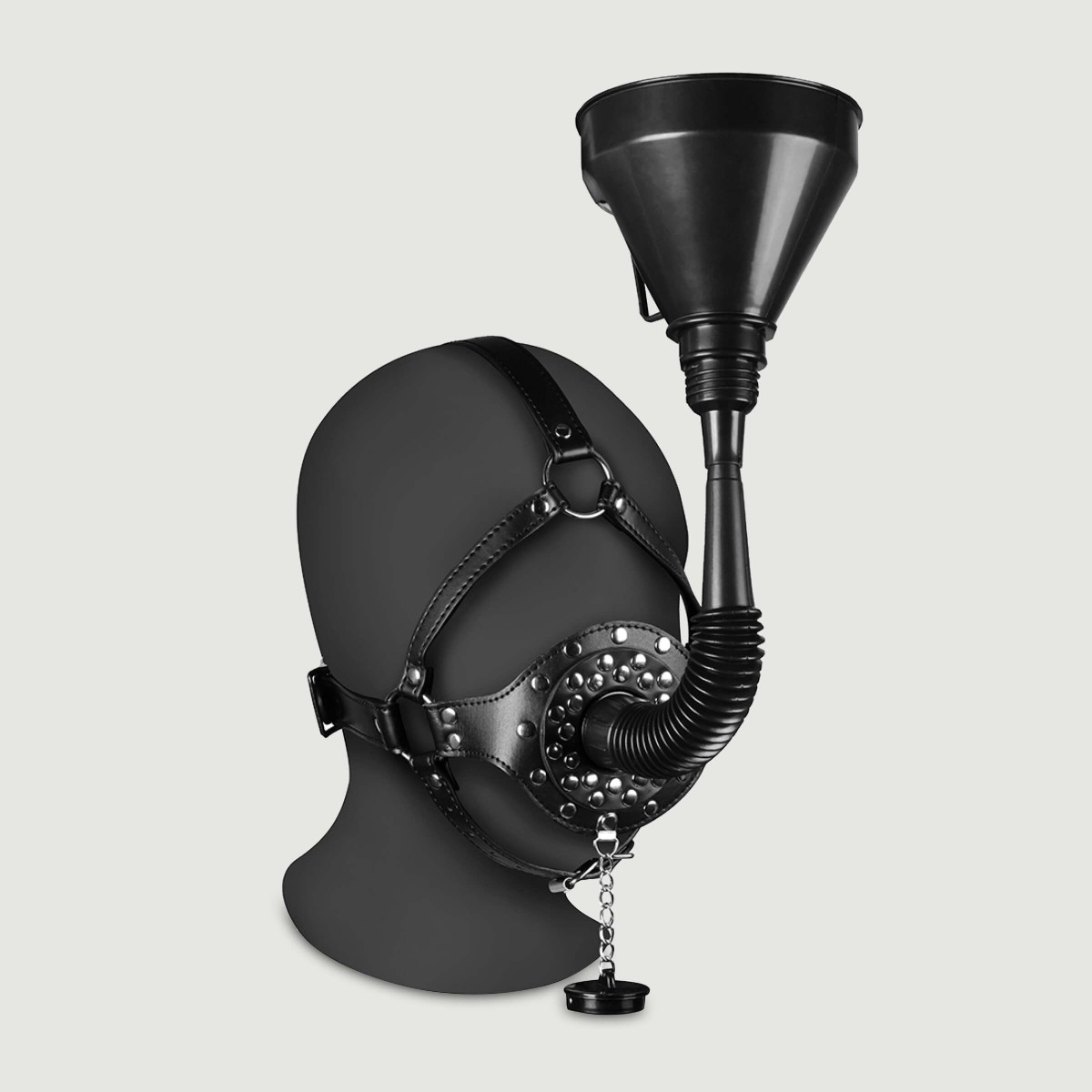 Open Mouth Gag Head Harness with Piss Funnel - Black by Sexopolis