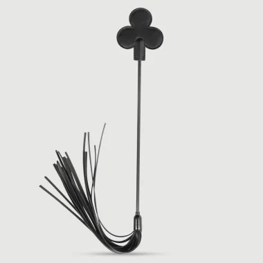 Crop Με Σχήμα Σπαθί Τράπουλας & Δερμάτινες Λωρίδες Clover Tip Crop Whip With Leather Strips 28 cm - Μαύρο