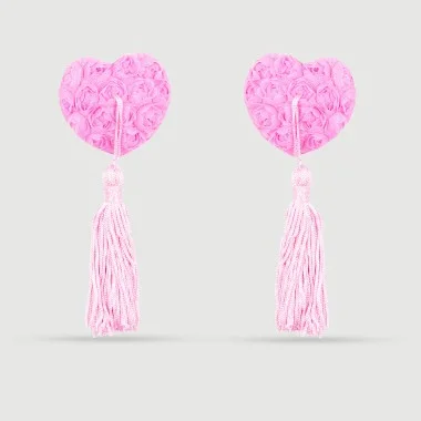 Αυτοκόλλητα Θηλών Με Λουλούδια Από Τούλι & Κρόσσια Nipple Pasties With Tulle Flowers & Tassels – Ροζ