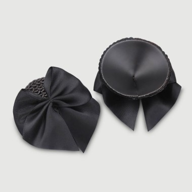 Αυτοκόλλητα Θηλών Με Σατινέ Φιόγκο & Δαντελωτή Βάση Satin Bow Nipple Pasties With Lace Base – Μαύρο