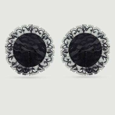 Σατέν Αυτοκόλλητα Θηλών Με Δαντέλα Satin Nipple Covers With Lace – Μαύρα