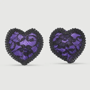 Σατέν Αυτοκόλλητα Θηλών Σε Σχήμα Καρδιάς Satin Heart Shaped Nipple Covers – Μωβ/Μαύρο