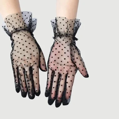 Σέξι Διάφανα Γάντια Με Πούλιες Mesh Gloves With Polka Dots - Μαύρο