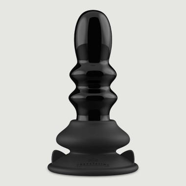 Ασύρματη Γυάλινη Δονούμενη Σφήνα με Βεντούζα & Ραβδώσεις Ribbly Remote Controlled Ribbed Glass Butt Plug with Suction Cup - Μαύρη