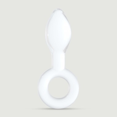 Γυάλινη Πρωκτική Σφήνα με Λαβή Small Glass Anal Plug with Handle - Λευκή
