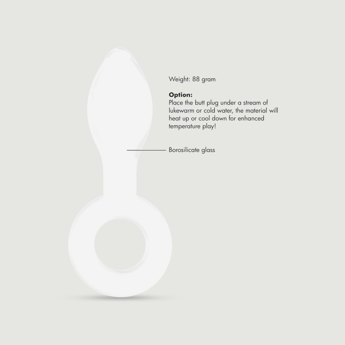 Small Glass Anal Plug with Handle - White by Sexopolis