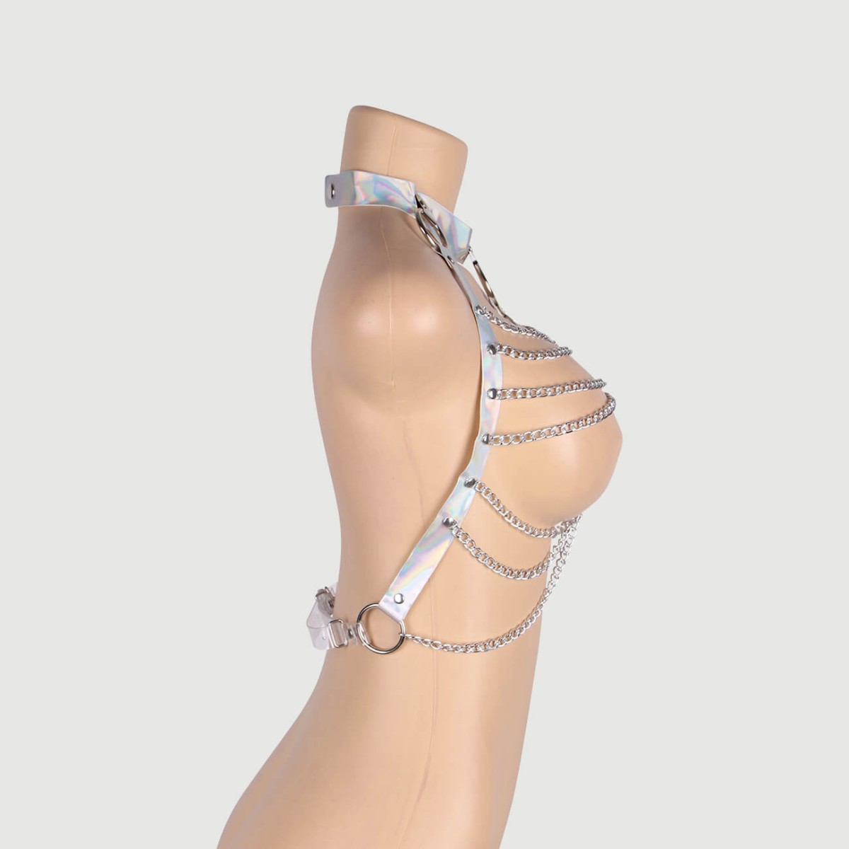 Δερμάτινο Chest Harness Με Αλυσίδες Leather Chest Harness Straps Bras Chain - Ασημί by Sexopolis