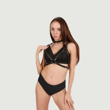 Harness Punk Bra Eco Leather - Black
