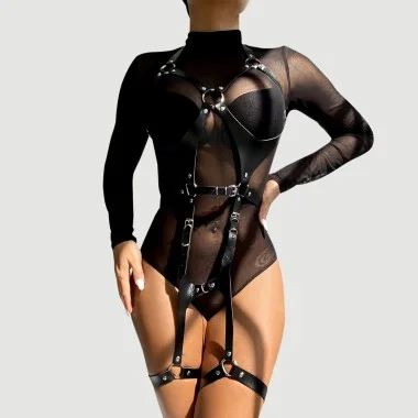 Ολόσωμο Harness Leather Full Body Harness with Adjustrable Straps - Μαύρο