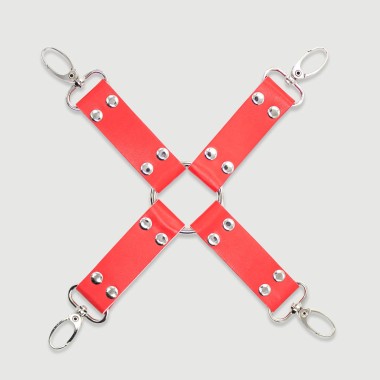 Δερμάτινο Harness Σύνδεσης Με Μεταλλικούς Γάντζους Leather Hogtie Harness With Metal Hooks – Κόκκινο