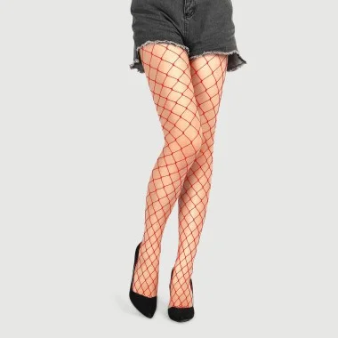 Long Sheer Tight Fence Net Pantyhose - Red