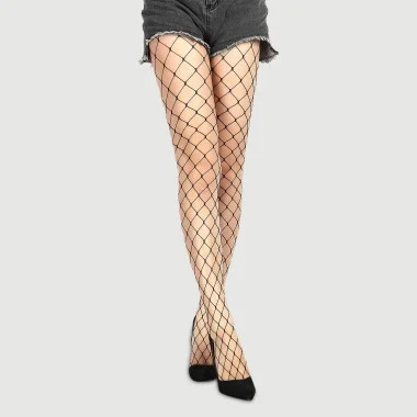 Long Sheer Tight Fence Net Pantyhose - Black