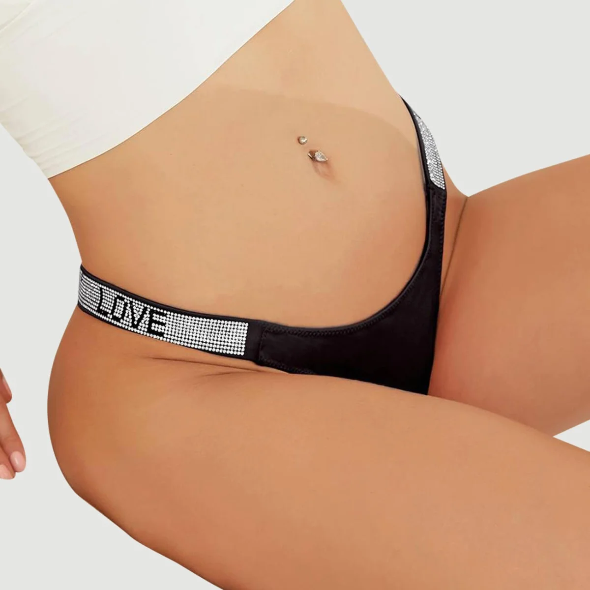 Plus Size Σέξι Γυναικείο String Με Στρας Sexy Thong Love Letter Rhinestones G String Diamonds Thong Low Waist – Μαύρο by Sexopolis