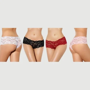 Σετ 4 Τεμαχίων Σέξι Δαντελένιο Εσώρουχο Με Ανθιστό Σχέδιο Sexy Floral Lace Panty 4 in 1 Box – Πολύχρωμο