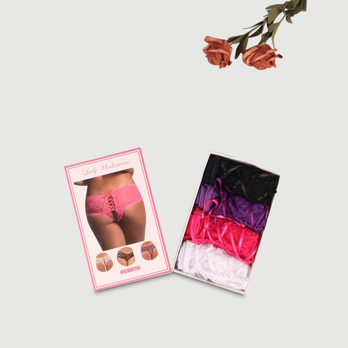 Σλιπ Με Ανοιχτό Καβάλο & Λουλουδένια Δαντέλα Σετ 4 Τεμαχίων Open Crotch Floral Lace Panty 4 in 1 by Sexopolis