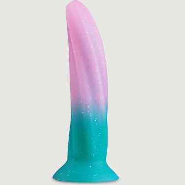 Κλασικό Dildo Σιλικόνης Με Κυμματιστή Επιφάνεια & Βεντούζα Wave & Curved Silicone Dildo With Suction Cup - Πολύχρωμο