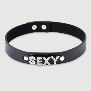 Δερμάτινο Choker Με Στρας SEXY Leather Choker With Rhinestone SEXY – Μαύρο