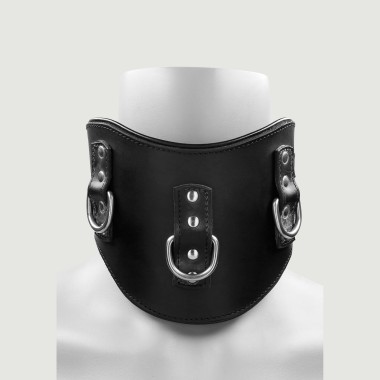 Δερμάτινο Φαρδύ Κολάρο με Κρίκους & Δύο Ιμάντες Heavy Duty Padded Posture Collar - Μαύρο