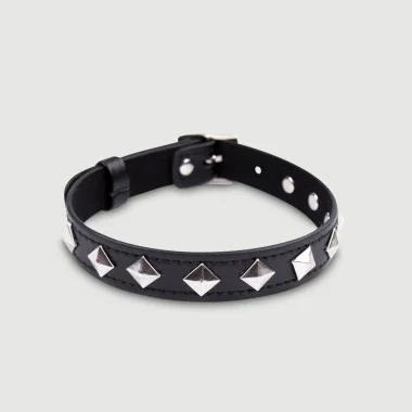 Δερμάτινο Κολάρο Με Καρφιά & Αγκράφα Leather Collar With Studs & Buckle – Μαύρο