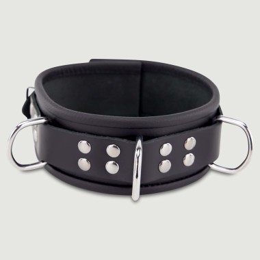 Δερμάτινο Κολάρο με Κρίκους Leather Collar with D Rings - Μαύρο