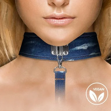 Denim Style Collar with Leash - Blue