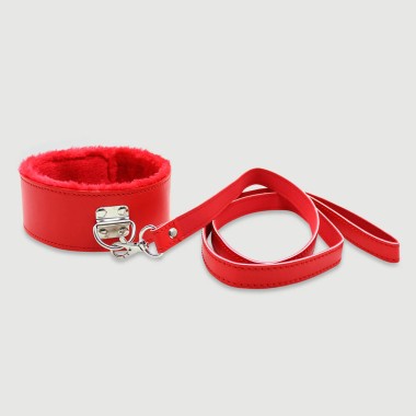Κολάρο Με Λουρί & Εσωτερική Επένδυση Γούνας Collar With Leash & Inner Fur Lining – Κόκκινο