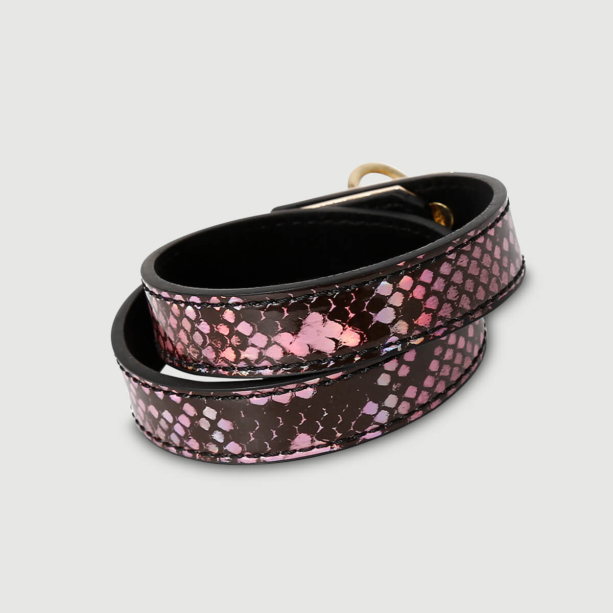 Λουξ Δερμάτινο Βραχιόλι Με Κλειδαριά & Snake Print Luxury Leather Cuff Bracelet With Lock & Snake Print – Μαύρο/Ροζ by Sexopolis