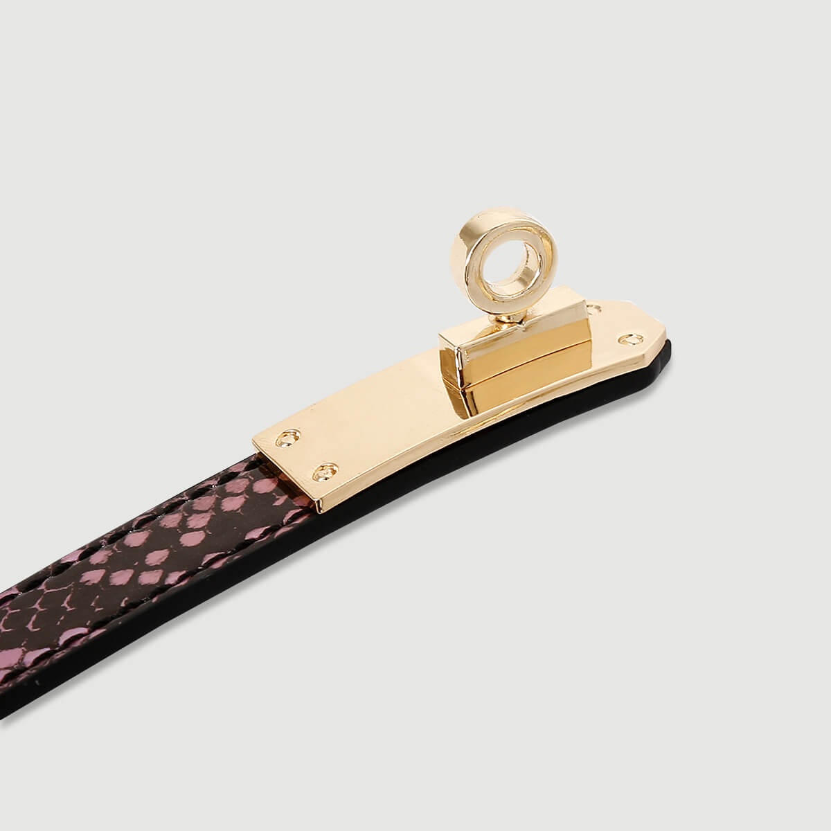 Λουξ Δερμάτινο Βραχιόλι Με Κλειδαριά & Snake Print Luxury Leather Cuff Bracelet With Lock & Snake Print – Μαύρο/Ροζ by Sexopolis