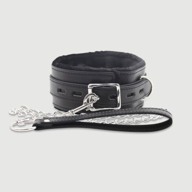 Ρυθμιζόμενο Κολάρο Με Αλυσίδα & Εσωτερική Επένδυση Γούνας Adjustable Collar With Chain & Fur Lining – Μαύρο