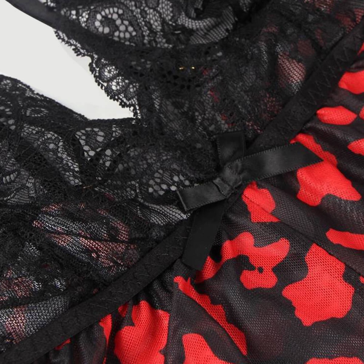 Plus Size Σέξυ Κορμάκι Με Δαντέλα & Σχέδιο Λουλουδιών Fashion Sexy Lace Floral Print Plunge Neck Teddy - Μαύρο/Κόκκινο by Sexopolis