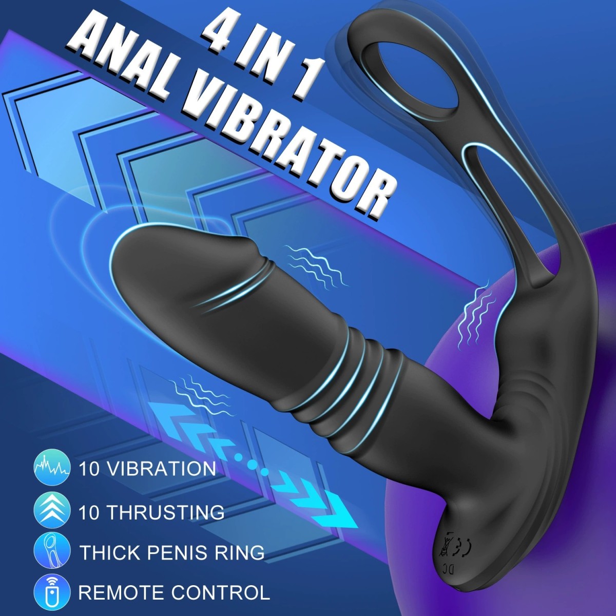 Ασύρματος Παλινδρομικός Δονητής Προστάτη Σιλικόνης The Prostate Thruster Remote Controlled Thrusting Silicone Prostate Massager - Μαύρος by Sexopolis