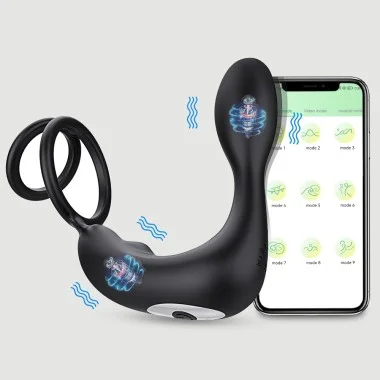 Ogma App Controlled Double Prostate Massage Vibrator with Cock Ring - Black