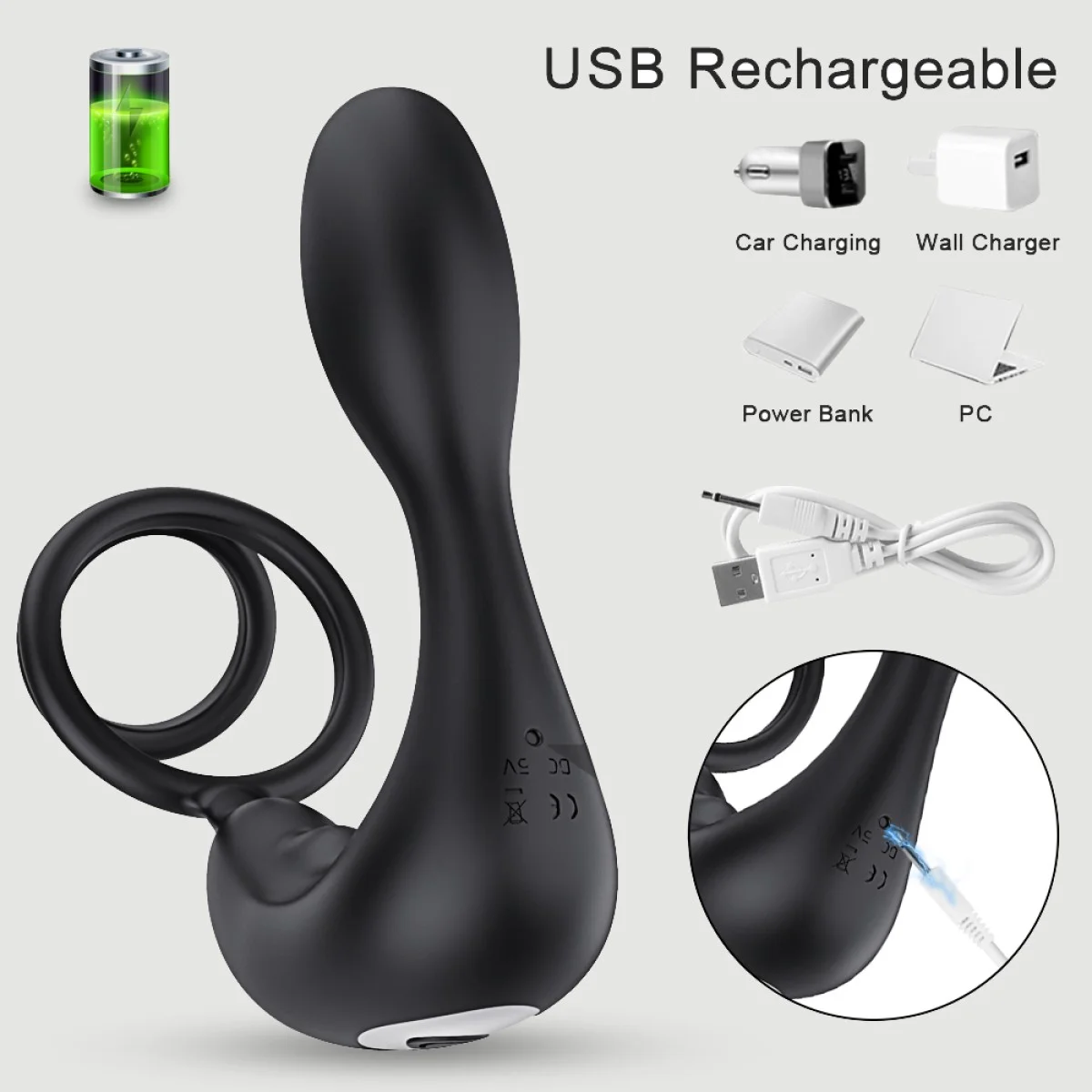 Ogma App Controlled Double Prostate Massage Vibrator with Cock Ring - Black by Sexopolis