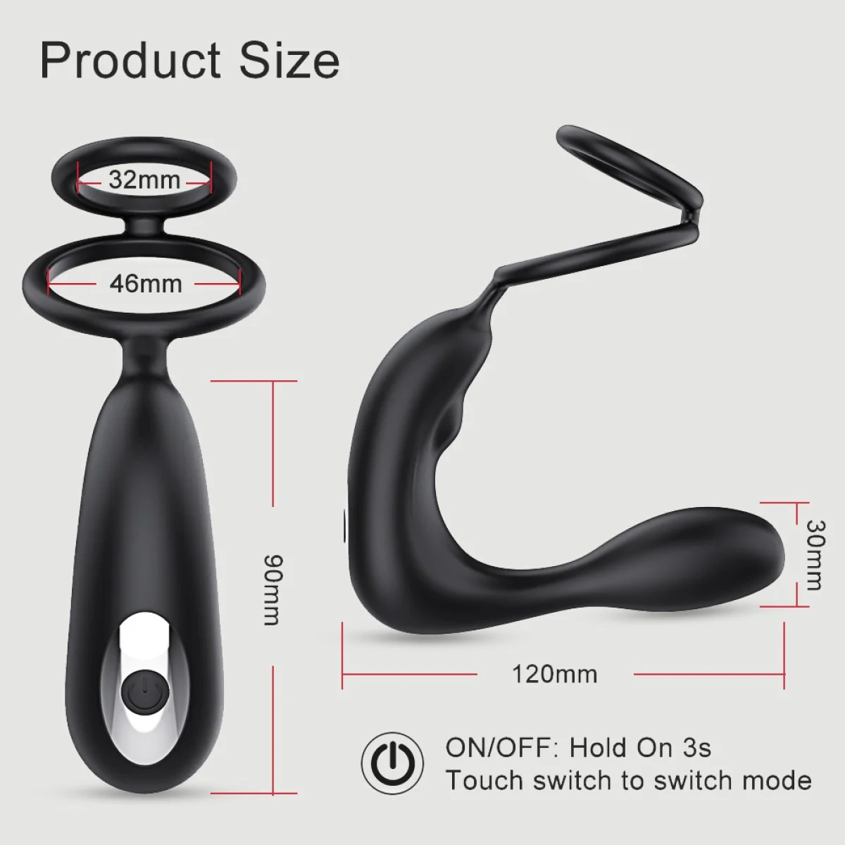 Ogma App Controlled Double Prostate Massage Vibrator with Cock Ring - Black by Sexopolis
