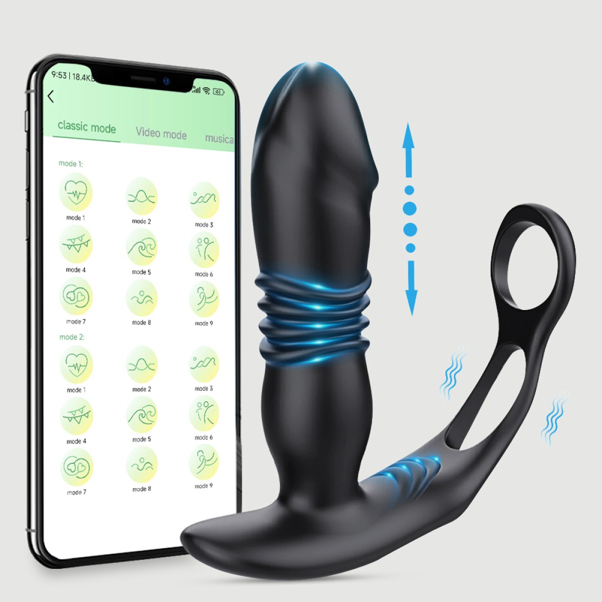 Παλινδρομικός Δονητής Προστάτη Σιλικόνης με Δαχτυλίδι & Application Merlin App Controlled Thrusting Silicone Prostate Vibrator with Cock Ring - Μαύρος by Sexopolis