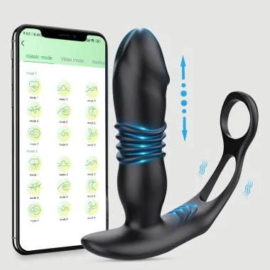 Παλινδρομικός Δονητής Προστάτη Σιλικόνης με Δαχτυλίδι & Application Merlin App Controlled Thrusting Silicone Prostate Vibrator with Cock Ring - Μαύρος